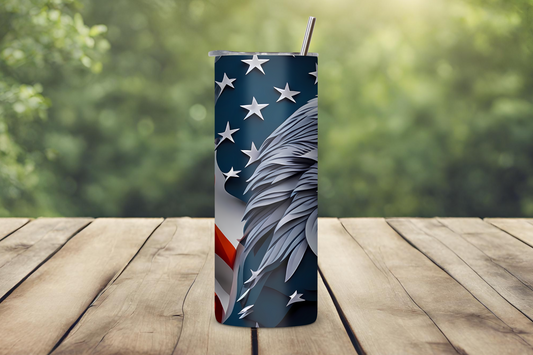 Majestic Eagle Patriotic Stripe Tumbler, Bald Eagle Travel Mag, Patriotic US Flag Coffee Cup, 20OZ Tumbler, 22OZ Tumbler, 30OZ Tumbler