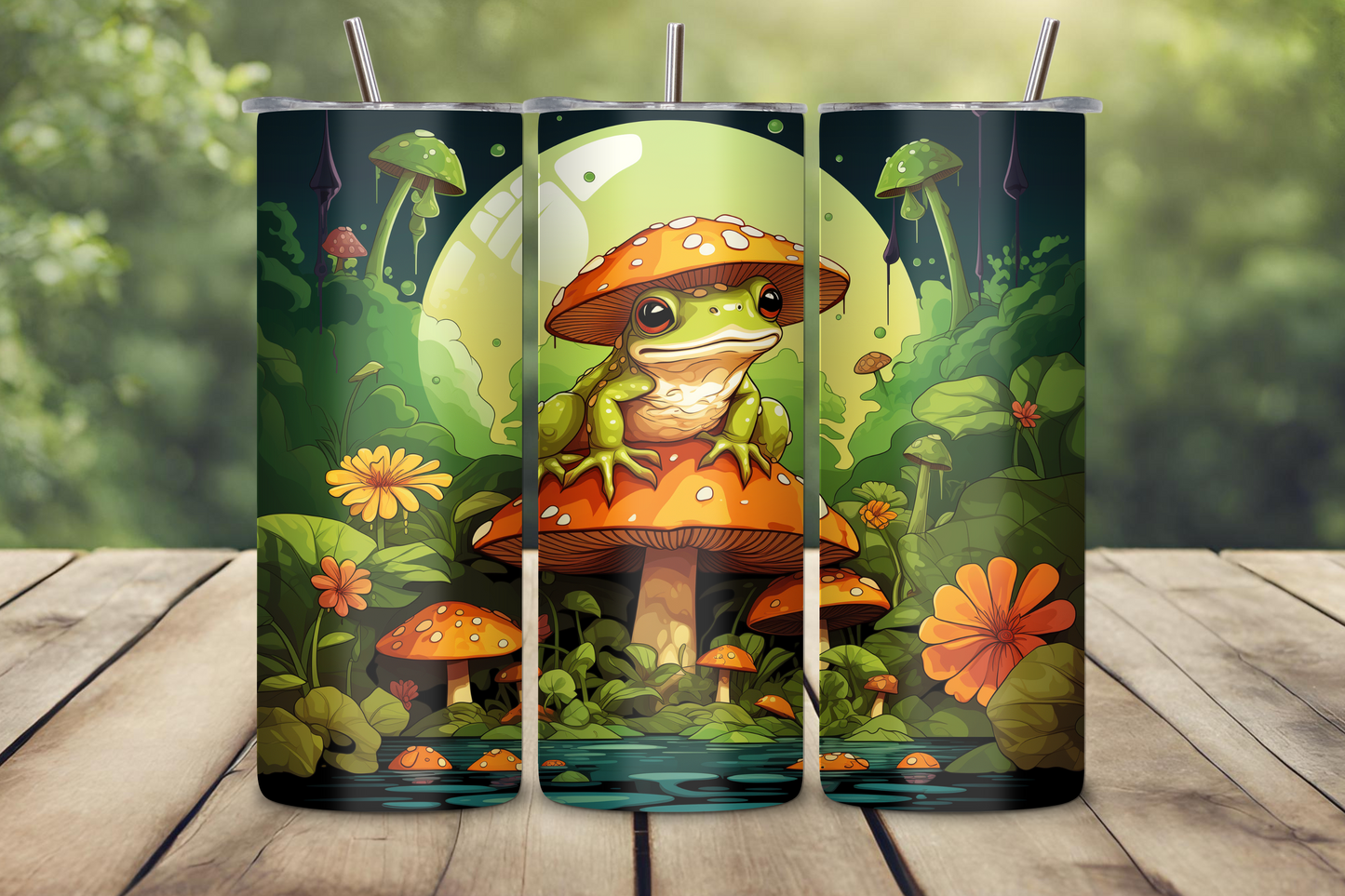 Frog and Mushroom Tumbler, Nature and Water Coffee Cup, Eerie Frog Travel Cup, Frog Lover Gift, 20OZ Tumbler, 22OZ Tumbler, 30OZ Tumbler