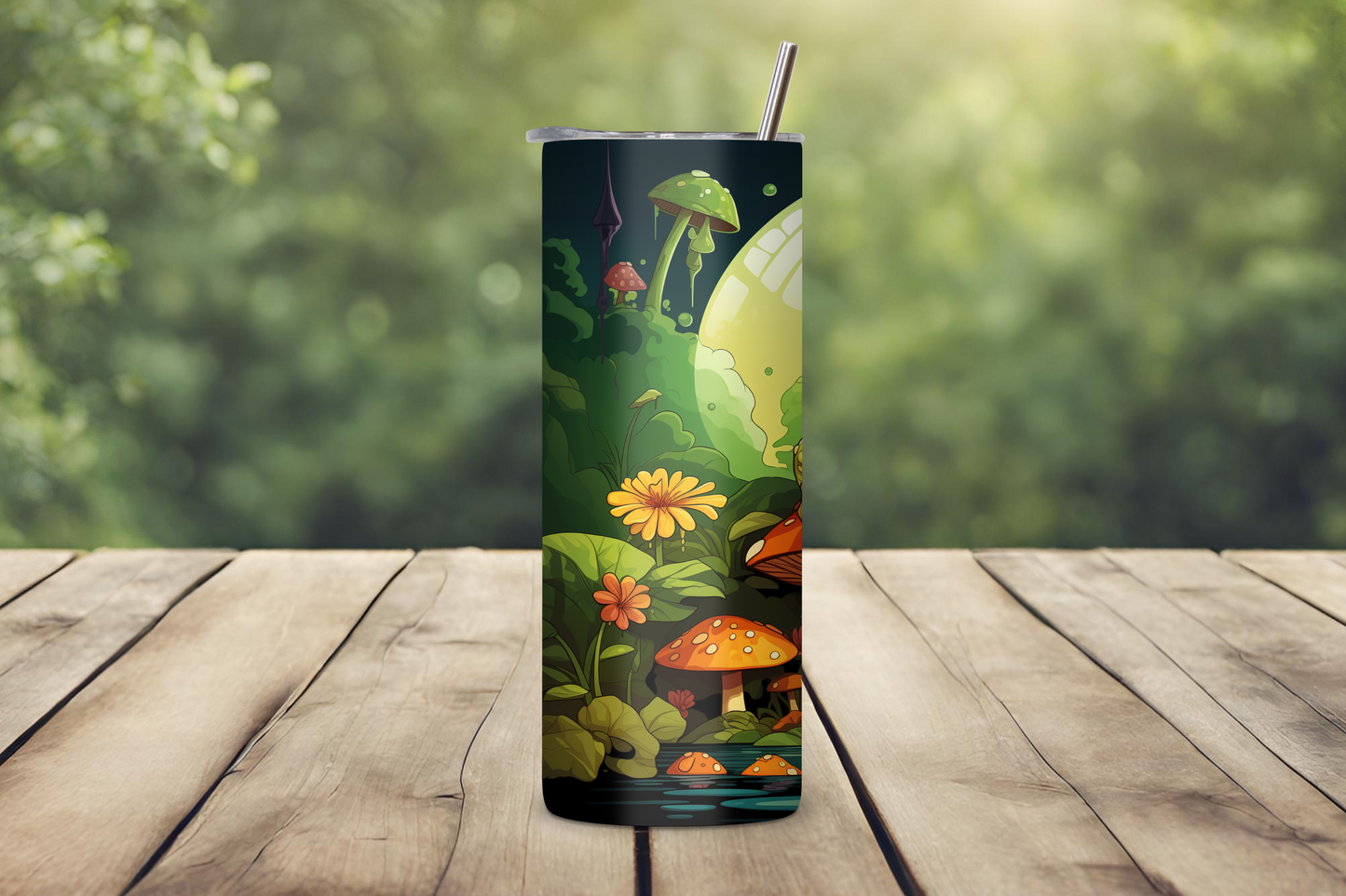 Frog and Mushroom Tumbler, Nature and Water Coffee Cup, Eerie Frog Travel Cup, Frog Lover Gift, 20OZ Tumbler, 22OZ Tumbler, 30OZ Tumbler