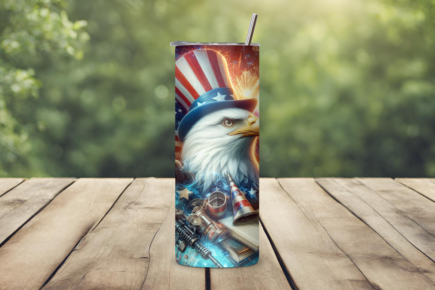 Eagle with Top Hat Patriotic Fireworks Tumbler, 4TH of July Travel Mug, USA Pride Coffee Cup, 20 OZ Tumbler, 22 OZ Tumbler, 30 Tumbler