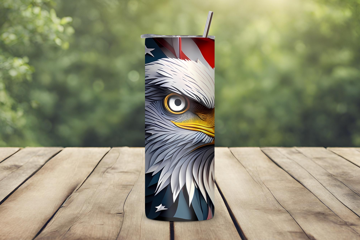 Majestic Eagle Patriotic Stripe Tumbler, Bald Eagle Travel Mag, Patriotic US Flag Coffee Cup, 20OZ Tumbler, 22OZ Tumbler, 30OZ Tumbler