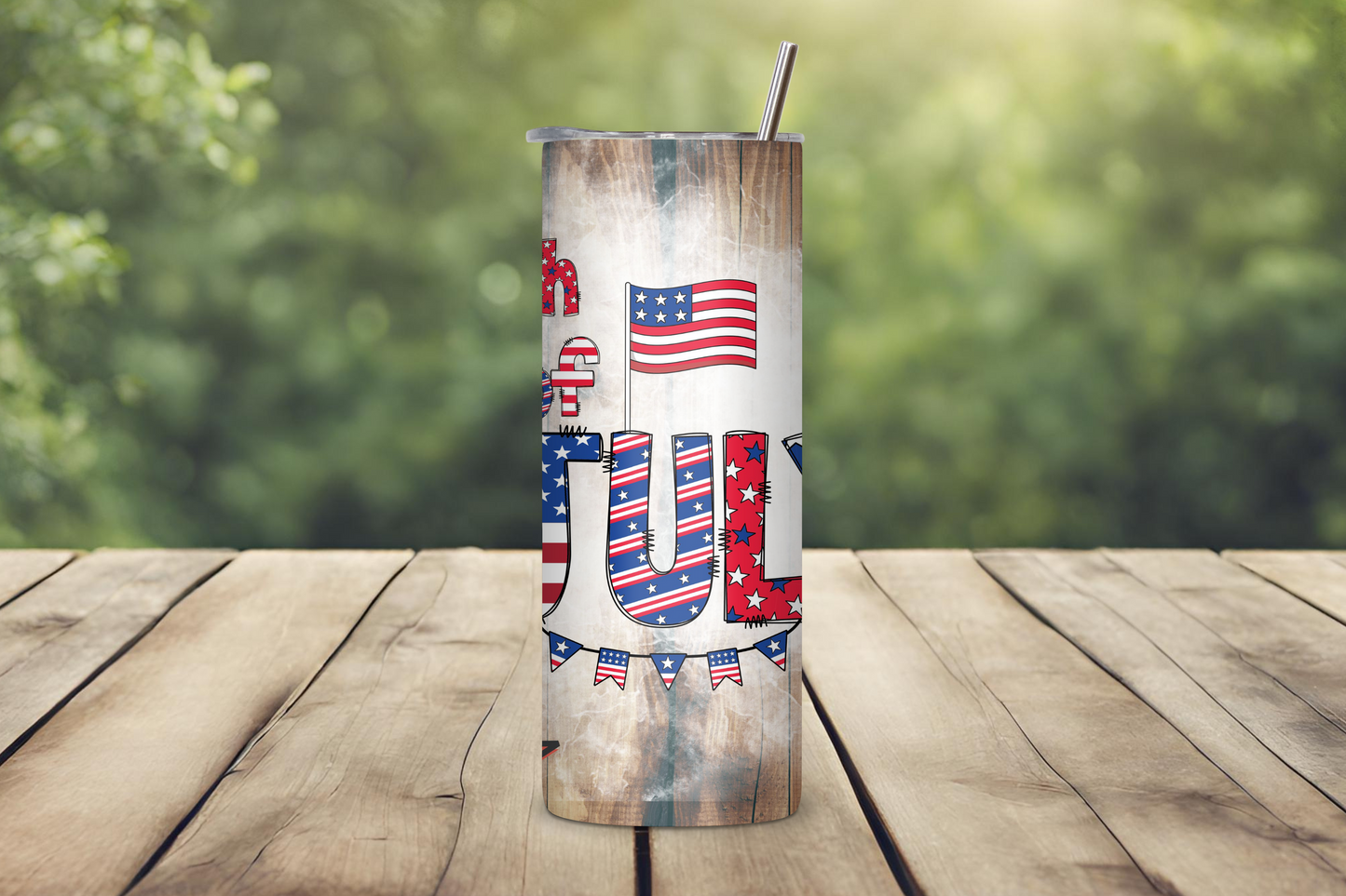Patriotic Wooden 4th of July USA Tumbler, Flag Travel Cup, Red, White, and Blue Coffee Cup, 20OZ Tumbler, 22OZ Tumbler, 30OZ Tumbler