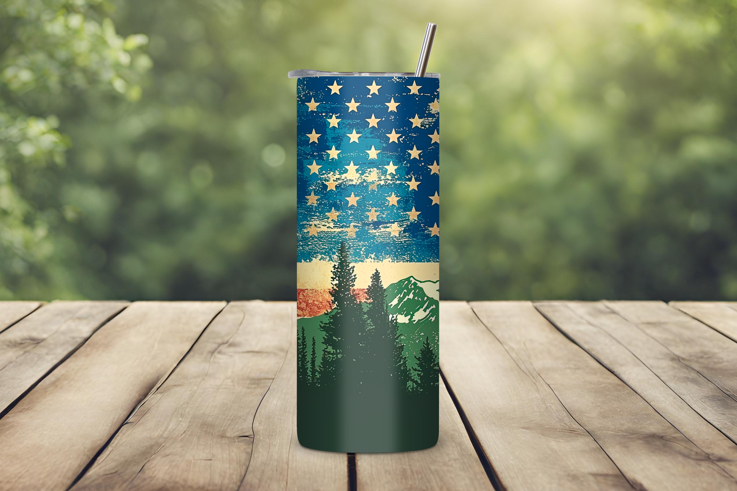 Patriotic American Flag Tumbler, USA Travel Mug, Majestic Mountain Coffee Cup, 20OZ Tumbler, 22OZ Tumbler, 30OZ Tumbler