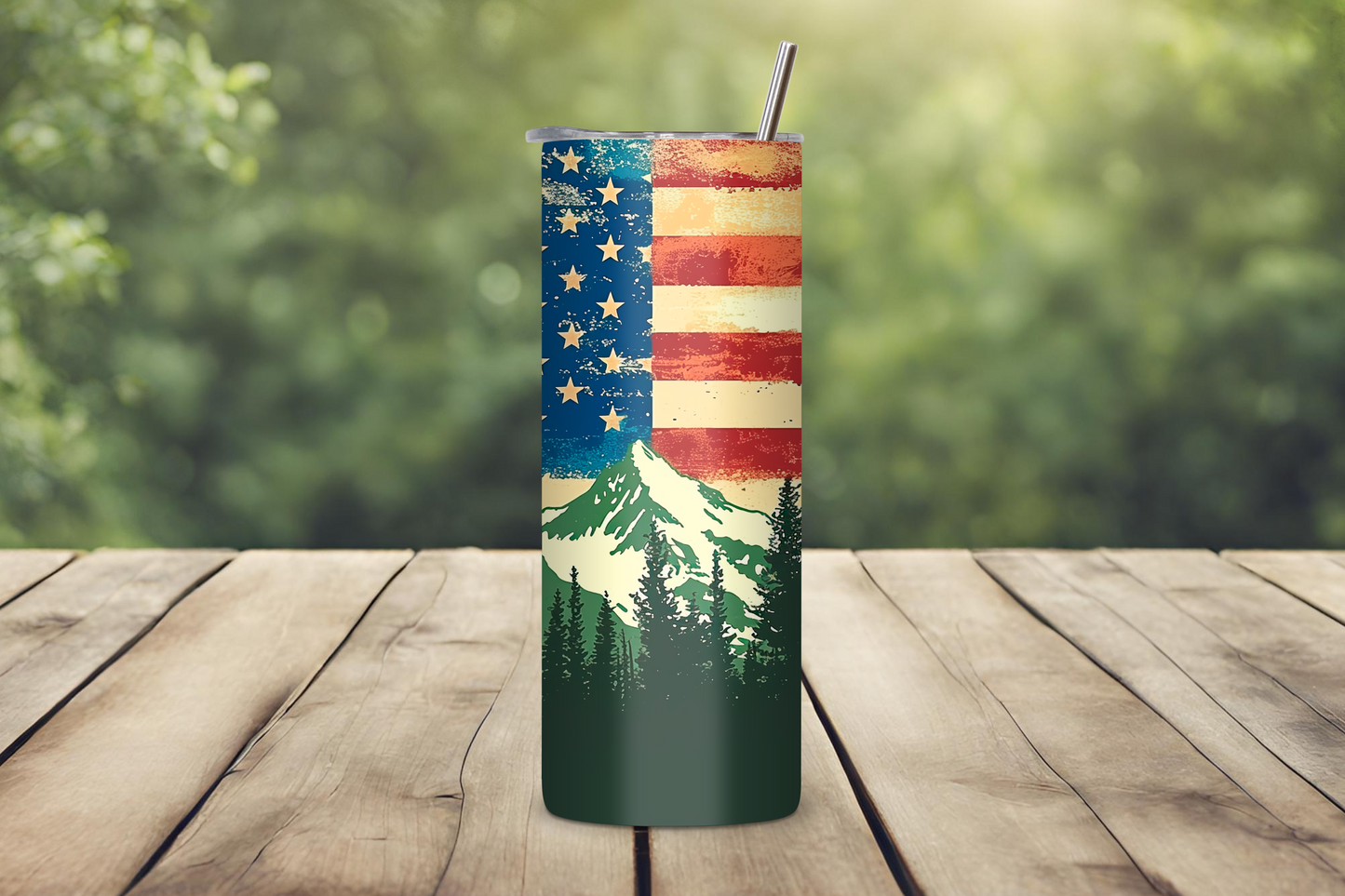 Patriotic American Flag Tumbler, USA Travel Mug, Majestic Mountain Coffee Cup, 20OZ Tumbler, 22OZ Tumbler, 30OZ Tumbler