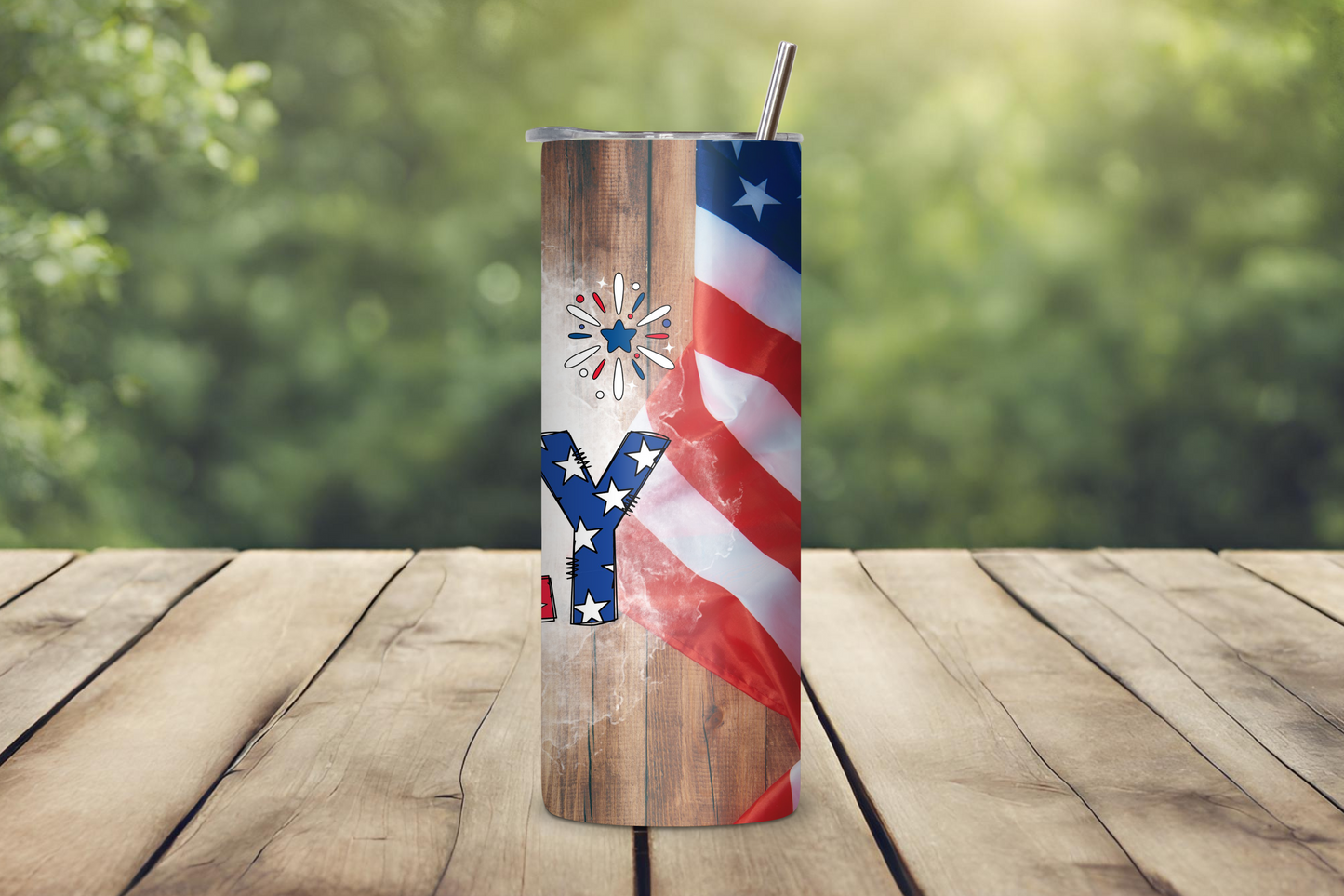 Patriotic Wooden 4th of July USA Tumbler, Flag Travel Cup, Red, White, and Blue Coffee Cup, 20OZ Tumbler, 22OZ Tumbler, 30OZ Tumbler
