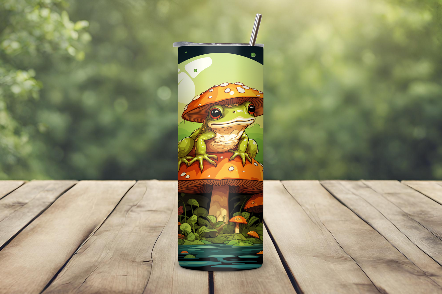 Frog and Mushroom Tumbler, Nature and Water Coffee Cup, Eerie Frog Travel Cup, Frog Lover Gift, 20OZ Tumbler, 22OZ Tumbler, 30OZ Tumbler