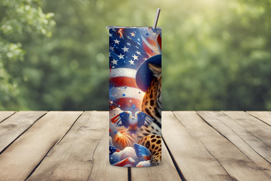 Patriotic Leopard Tumbler, Animal Tumbler, 4th of July Cup, Flag Coffee Cup, 20OZ Tumbler, 22OZ Tumbler, 30OZ Tumbler