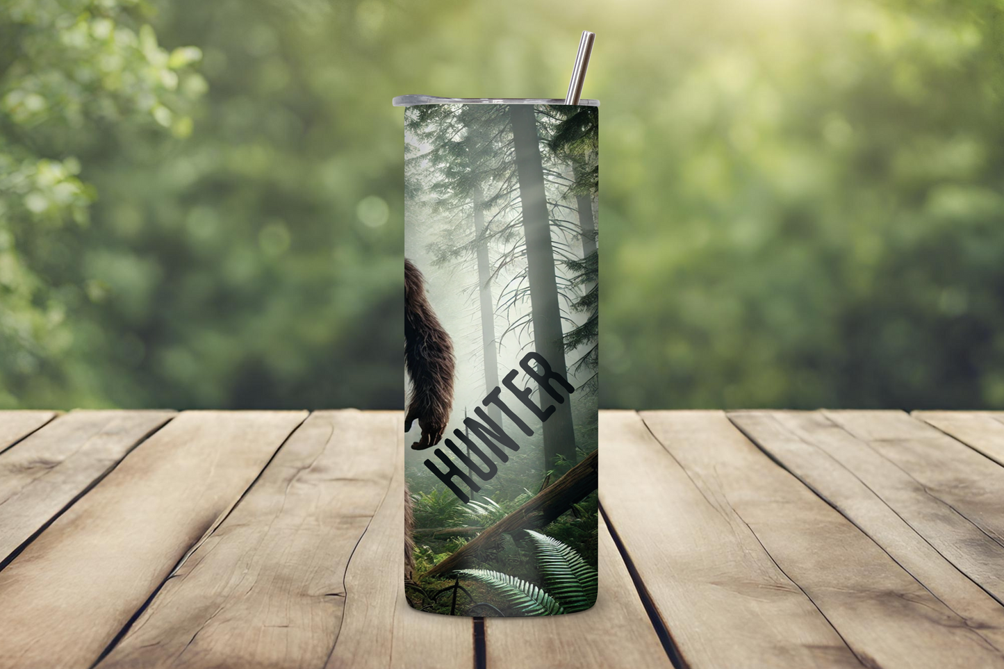 Bigfoot Hunter Tumbler, Personalized Gift for Him, Custom Gift, Outdoor Camping Hunting, Dad Gift, Sasquatch Water Bottle Tumbler 20OZ/30OZ