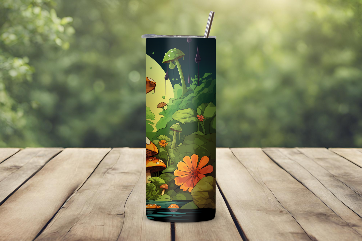 Frog and Mushroom Tumbler, Nature and Water Coffee Cup, Eerie Frog Travel Cup, Frog Lover Gift, 20OZ Tumbler, 22OZ Tumbler, 30OZ Tumbler