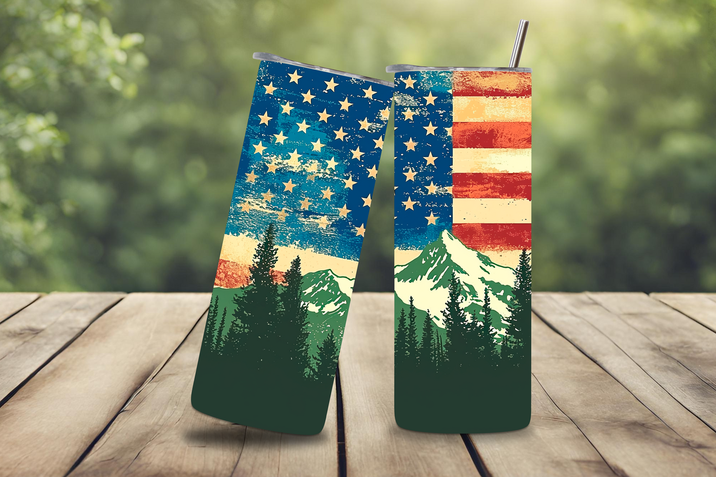 Patriotic American Flag Tumbler, USA Travel Mug, Majestic Mountain Coffee Cup, 20OZ Tumbler, 22OZ Tumbler, 30OZ Tumbler