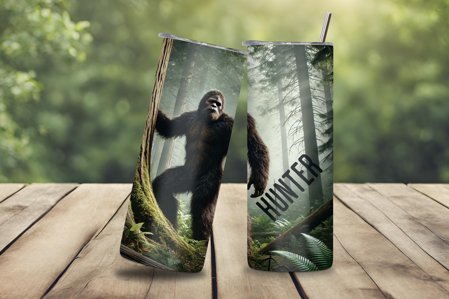 Bigfoot Hunter Tumbler, Personalized Gift for Him, Custom Gift, Outdoor Camping Hunting, Dad Gift, Sasquatch Water Bottle Tumbler 20OZ/30OZ