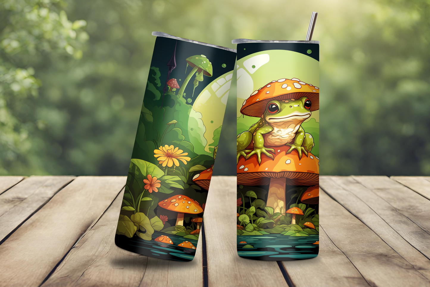 Frog and Mushroom Tumbler, Nature and Water Coffee Cup, Eerie Frog Travel Cup, Frog Lover Gift, 20OZ Tumbler, 22OZ Tumbler, 30OZ Tumbler