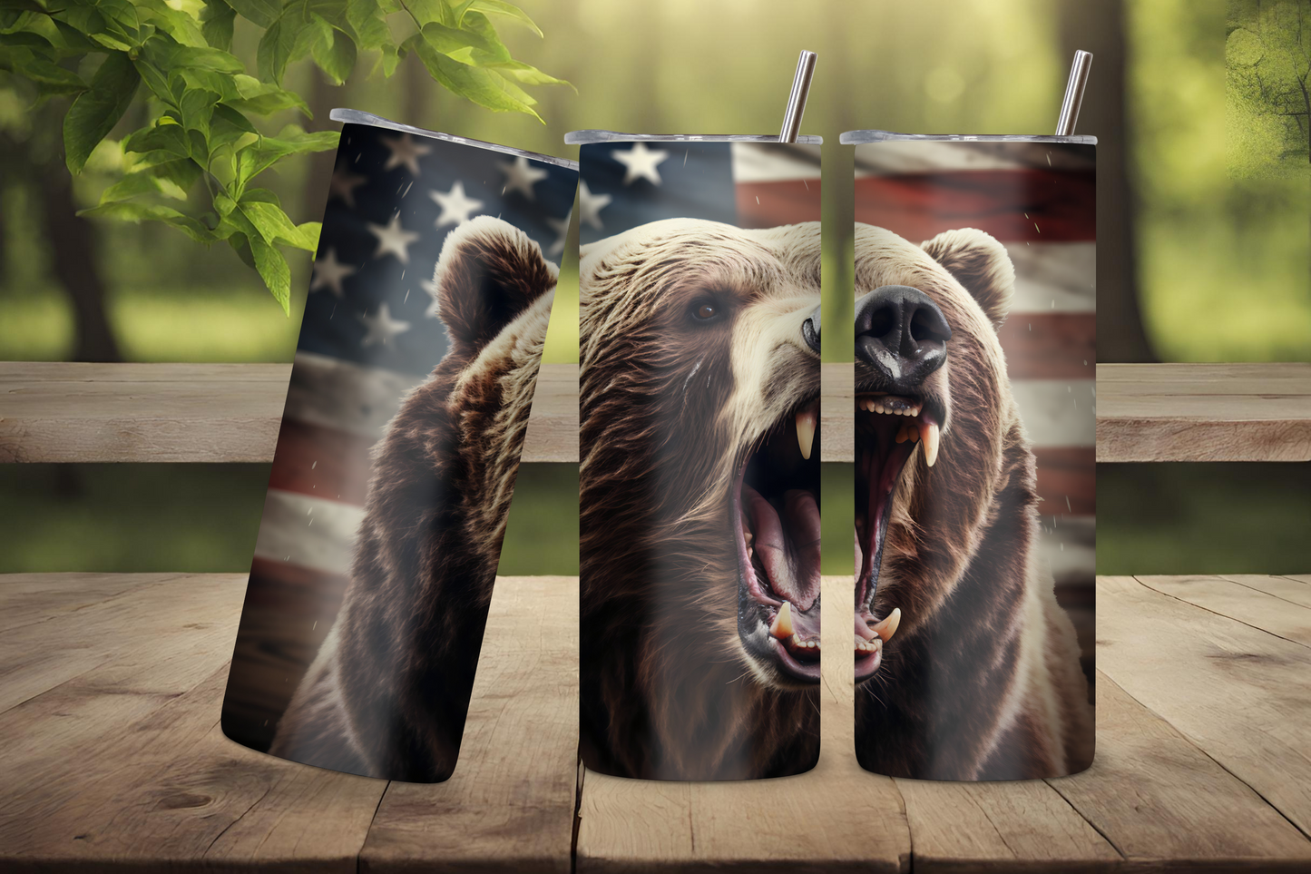 Majestic Bear Patriotic Tumbler, Fierce Bear Travel Mug, Flag Coffee Cup, 20OZ Tumbler, 22OZ Tumbler, 30OZ Tumbler
