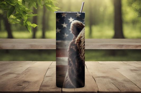 Majestic Bear Patriotic Tumbler, Fierce Bear Travel Mug, Flag Coffee Cup, 20OZ Tumbler, 22OZ Tumbler, 30OZ Tumbler