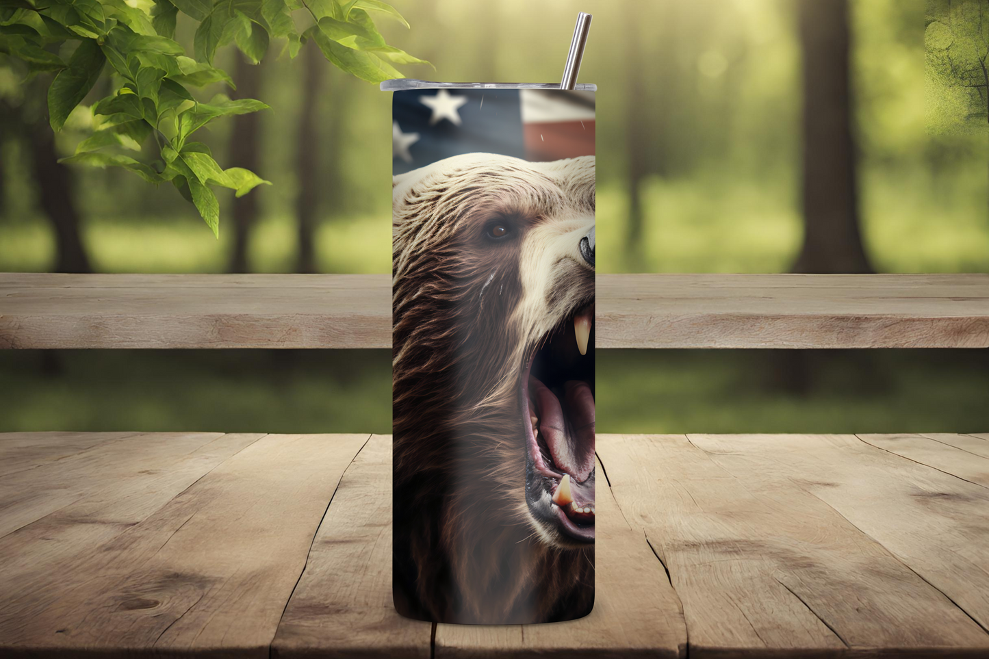 Majestic Bear Patriotic Tumbler, Fierce Bear Travel Mug, Flag Coffee Cup, 20OZ Tumbler, 22OZ Tumbler, 30OZ Tumbler