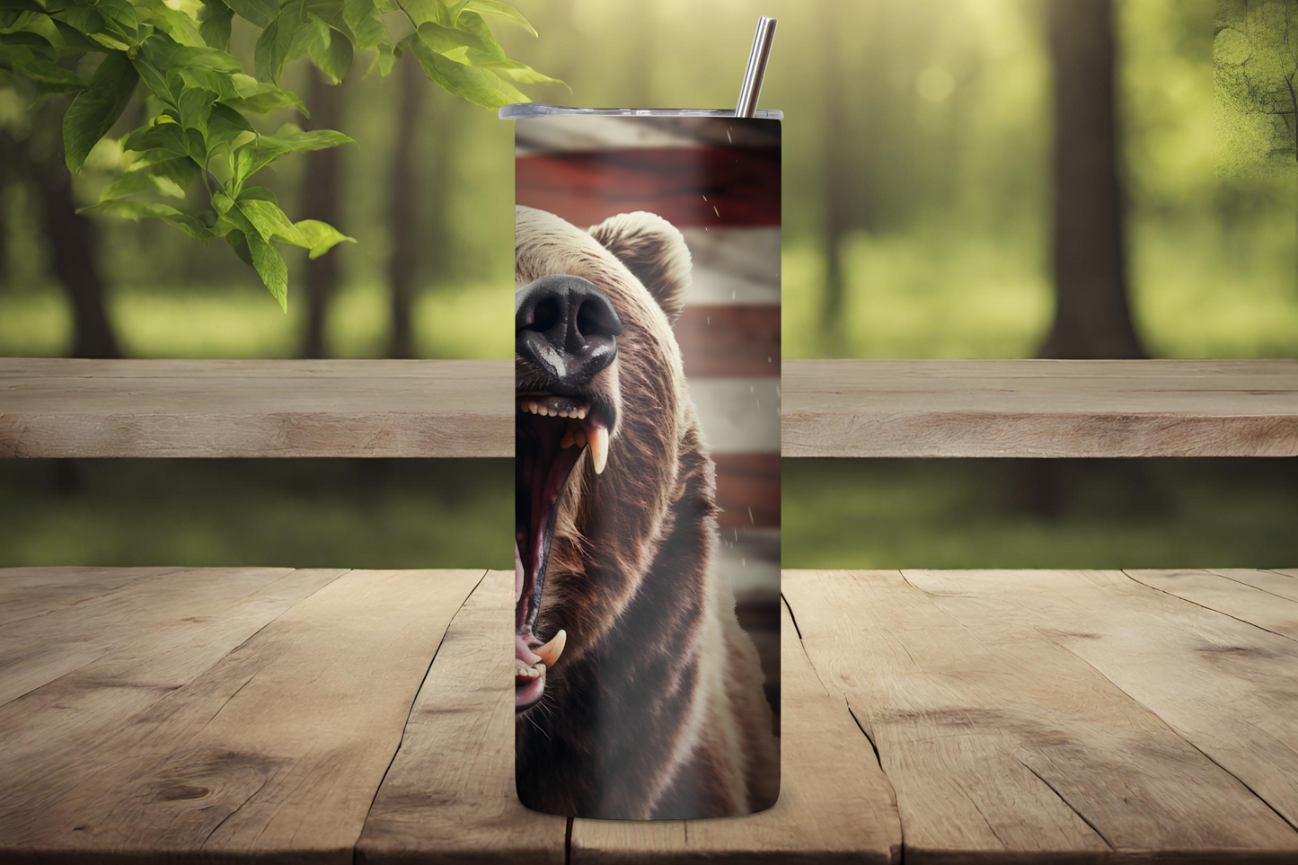 Majestic Bear Patriotic Tumbler, Fierce Bear Travel Mug, Flag Coffee Cup, 20OZ Tumbler, 22OZ Tumbler, 30OZ Tumbler
