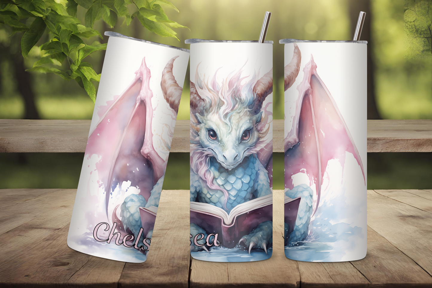 Whimsical Dragon Personalized Tumbler, Book Dragon Custom Tumbler, Dragon Tumbler, 20OZ Tumbler, 22OZ Tumbler, 30OZ Tumbler