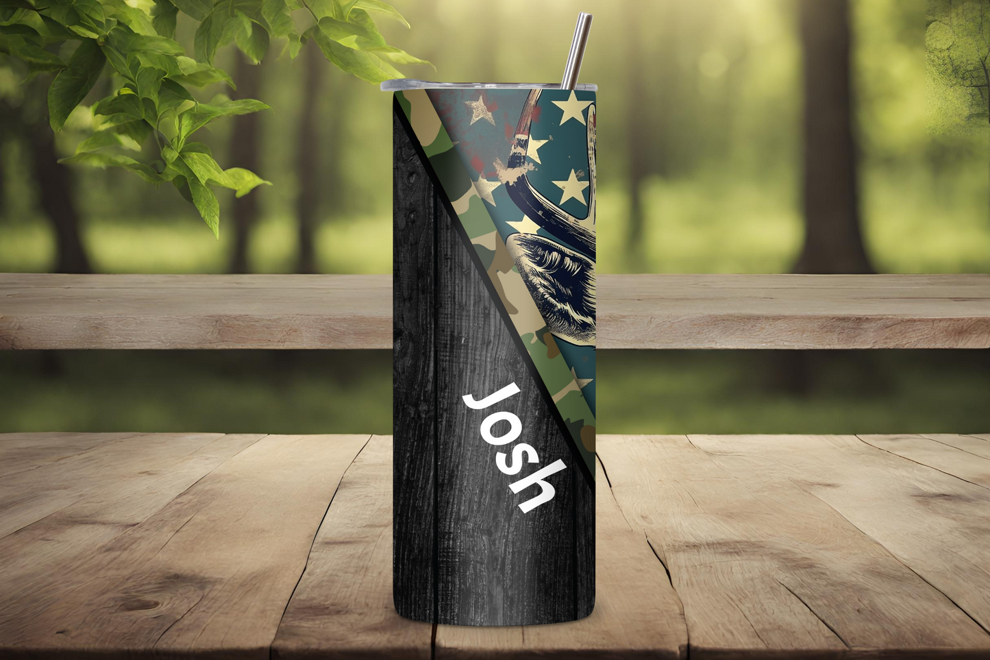 Customizable Deer Tumbler, Personalized Gift for Him, Patriotic Deer Hunter Outdoor Camping USA American Vacuum Insulated Tumbler 20OZ/30OZ