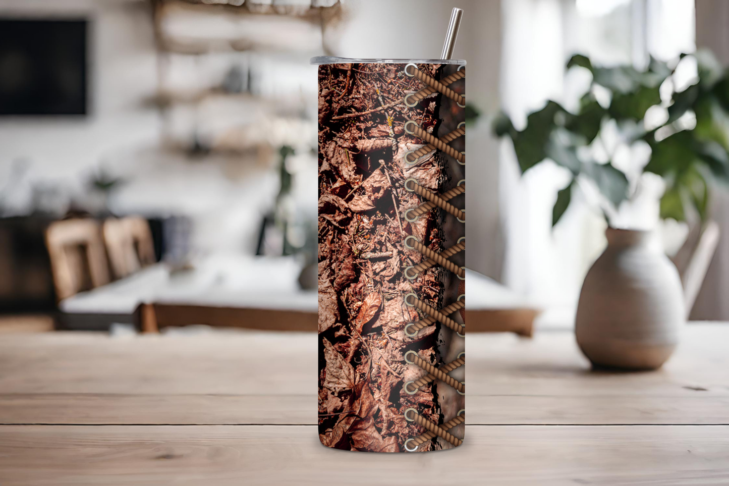 Rustic Camouflage Deer Buck Tumbler, Deer Hunter Outdoor Camping Vacuum Insulated Tumbler 20OZ/30OZ, Gift for Him, Dad Father Gift