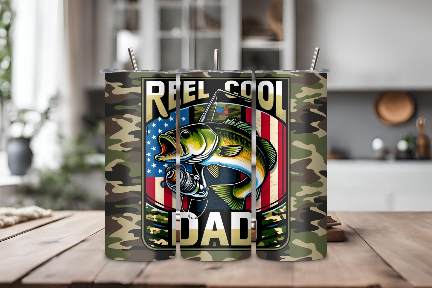Reel Cool Dad Camo Gift Tumbler, Father's Day Present, Dad Birthday Gift Coffee Cup, Fishing Cup, 20OZ Tumbler, 22OZ Tumbler, 30OZ Tumbler