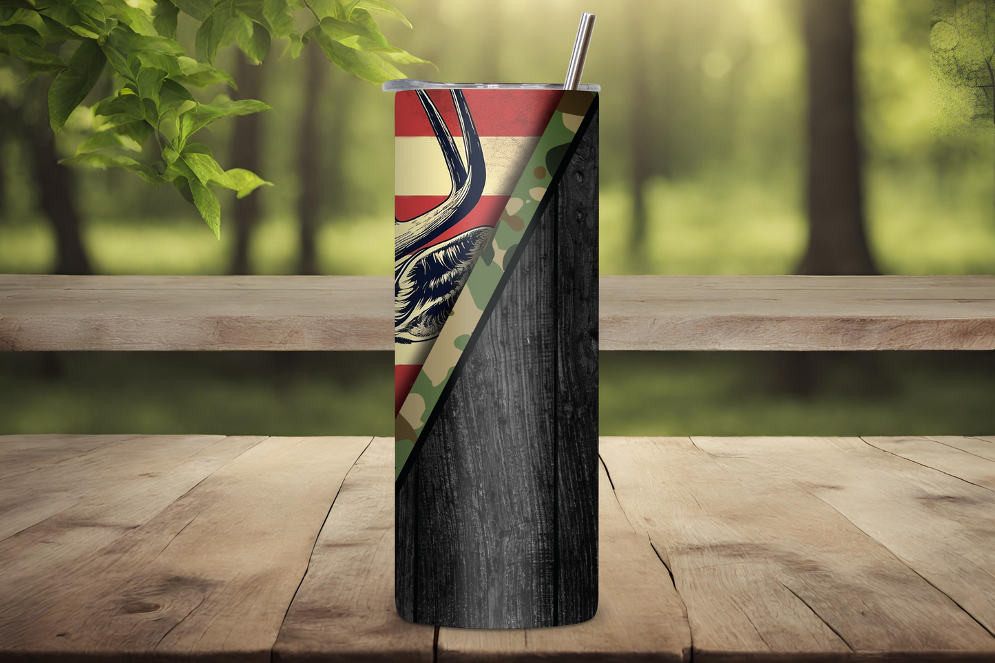 Customizable Deer Tumbler, Personalized Gift for Him, Patriotic Deer Hunter Outdoor Camping USA American Vacuum Insulated Tumbler 20OZ/30OZ