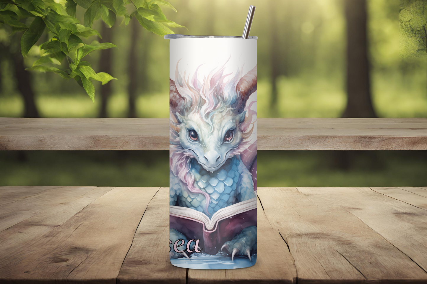Whimsical Dragon Personalized Tumbler, Book Dragon Custom Tumbler, Dragon Tumbler, 20OZ Tumbler, 22OZ Tumbler, 30OZ Tumbler