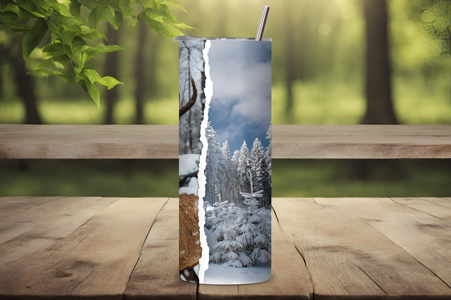 Winter Woodland Buck Deer Tumbler, Deer Hunter Outdoor Camping Travel Mug, Vacuum Insulated Tumbler 20OZ/30OZ, Gift for Him, Dad Father gift