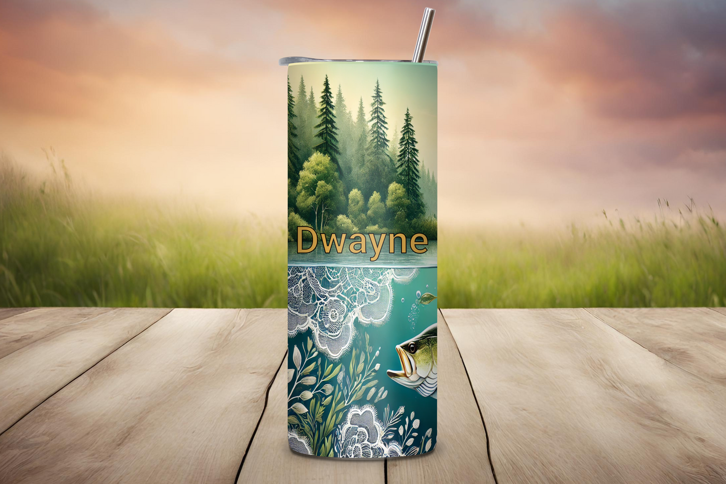 Customizable Deer Fishing Tumbler, Personalized Gift for Him, Outdoor Camping Bass Fishing Deer Hunting, Vacuum Insulated Tumbler 20OZ/30OZ