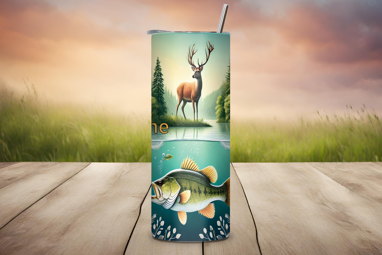 Customizable Deer Fishing Tumbler, Personalized Gift for Him, Outdoor Camping Bass Fishing Deer Hunting, Vacuum Insulated Tumbler 20OZ/30OZ