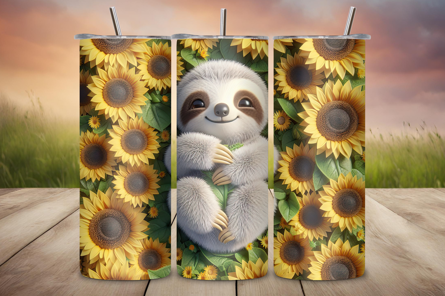 Sloth Sunflower Serenity Tumbler, Sloth Gift, Baby Cute Sloth Tumbler, 20OZ Tumbler, 22OZ Tumbler, 30OZ Tumbler