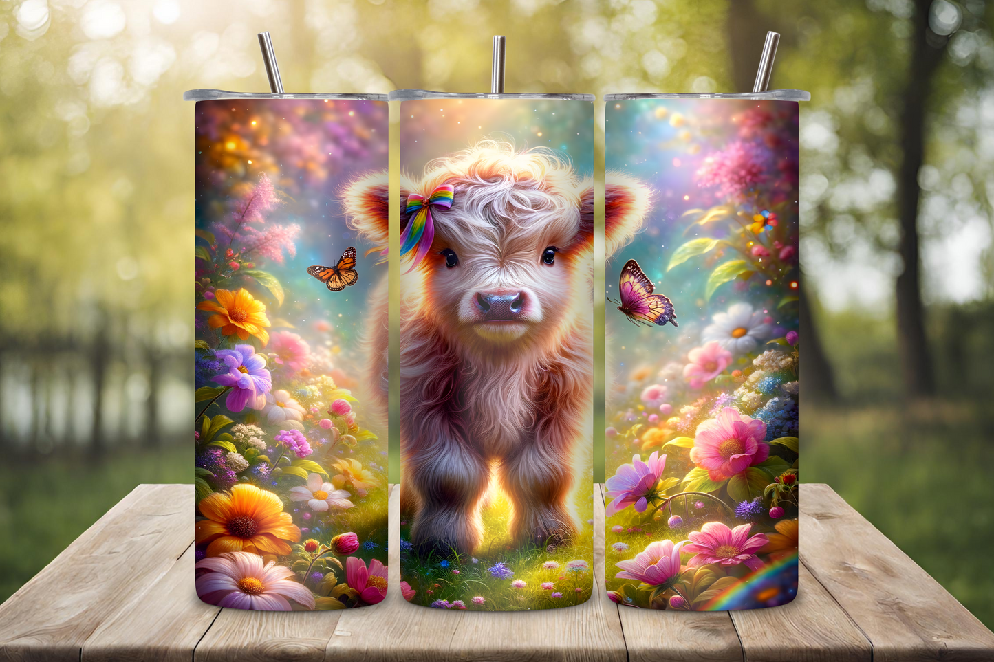 Floral Fantasy Highland Cow Tumbler, Flower and Cow Coffee Mug, Cute Cow Travel Cup, Gift for her, 20OZ Tumbler, 22OZ Tumbler, 30OZ Tumbler