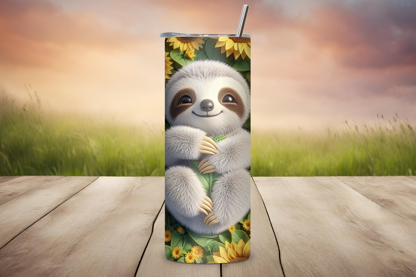 Sloth Sunflower Serenity Tumbler, Sloth Gift, Baby Cute Sloth Tumbler, 20OZ Tumbler, 22OZ Tumbler, 30OZ Tumbler