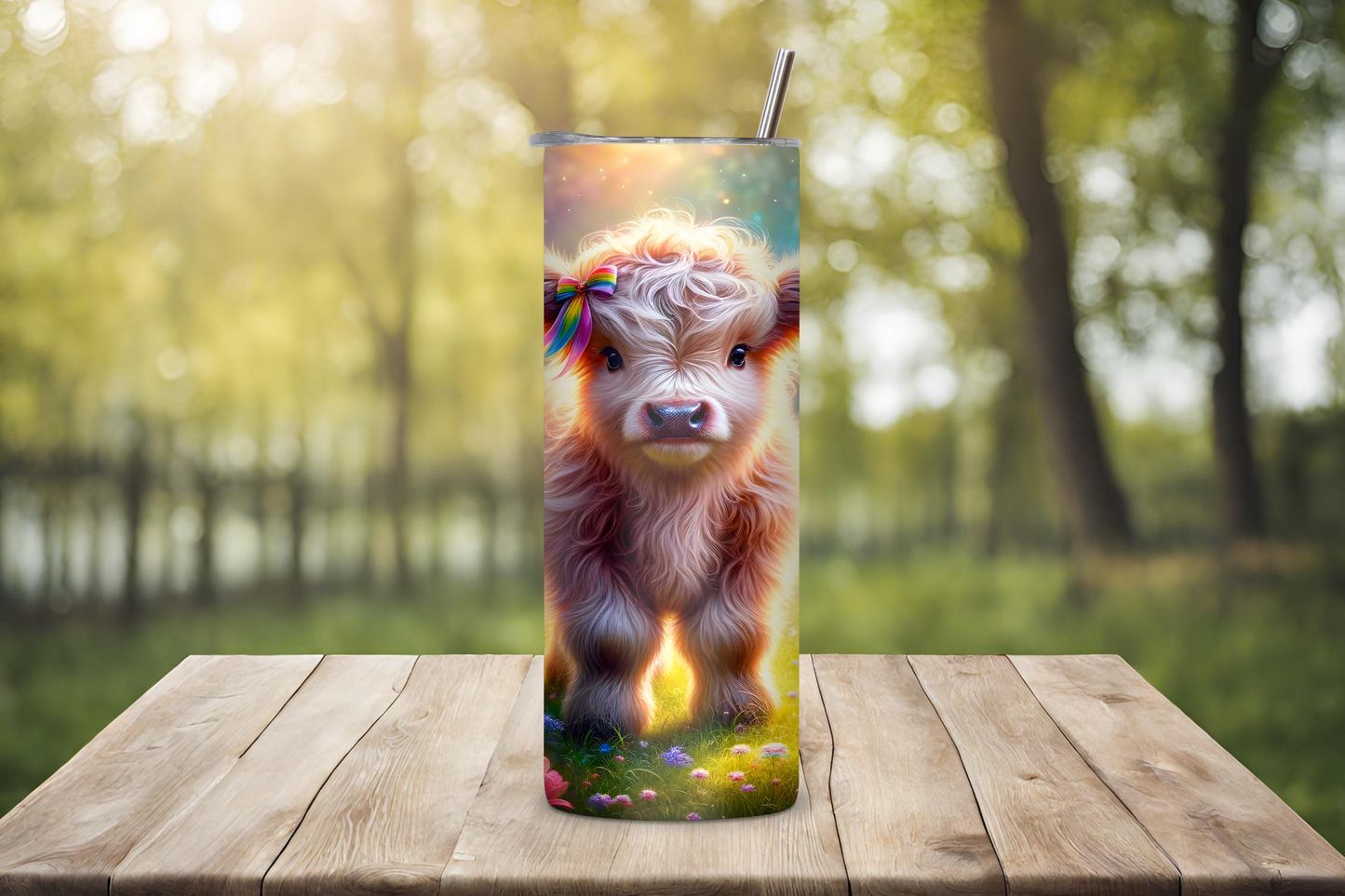 Floral Fantasy Highland Cow Tumbler, Flower and Cow Coffee Mug, Cute Cow Travel Cup, Gift for her, 20OZ Tumbler, 22OZ Tumbler, 30OZ Tumbler