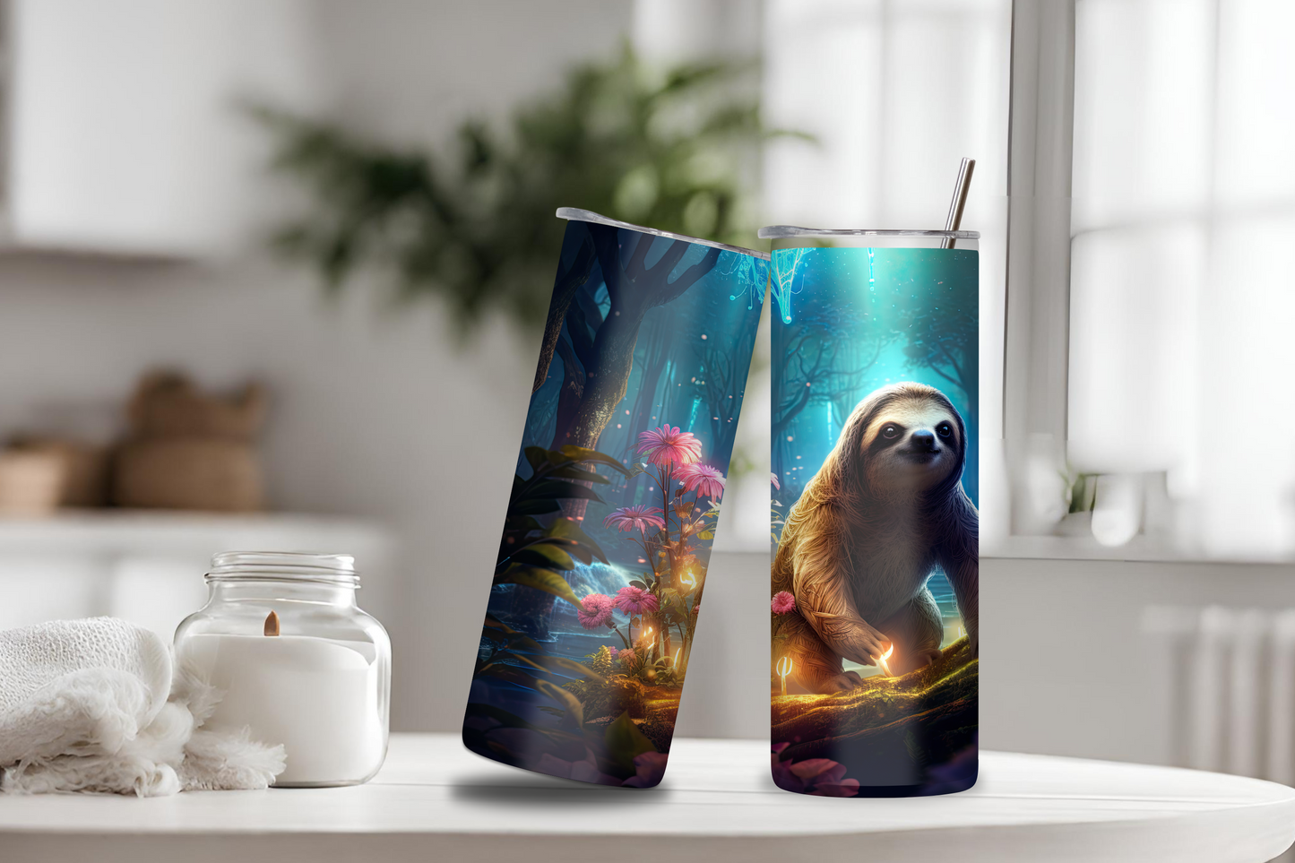 Enchanted Forest Sloth Tumbler, Magical Cute Sloth, Adorable Sloth, 20OZ Tumbler, 22OZ Tumbler, 30OZ Tumbler