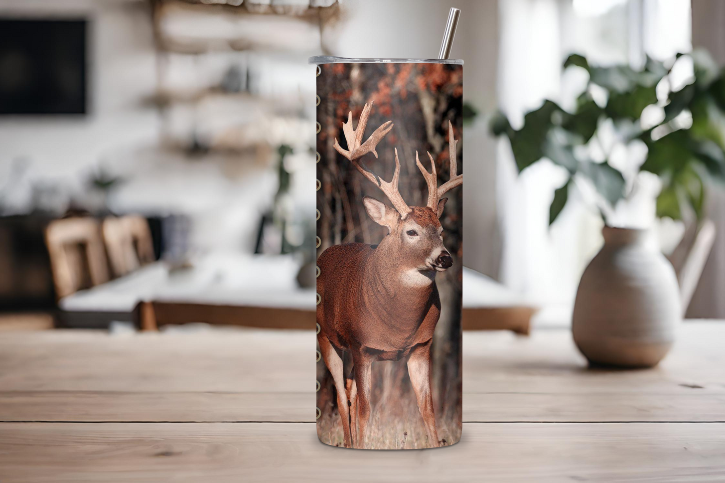 Rustic Camouflage Deer Buck Tumbler, Deer Hunter Outdoor Camping Vacuum Insulated Tumbler 20OZ/30OZ, Gift for Him, Dad Father Gift