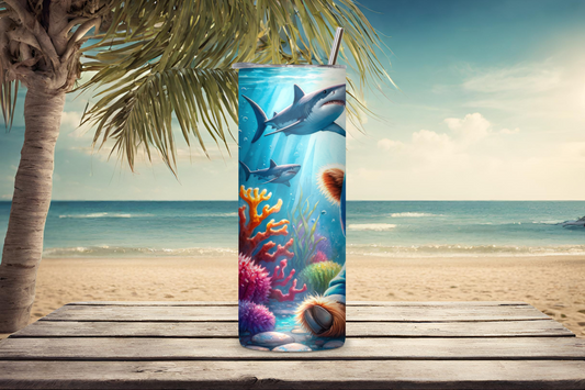 Shark Adventures Highland Cow Tumbler, Ocean lover Travel Mug, Cute Cow Coffee Cup, 20OZ Tumbler, 22OZ Tumbler, 30OZ Tumbler