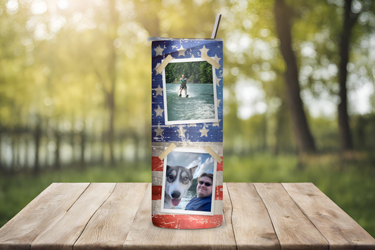 Patriotic Personalized Photo Collage Tumbler, Custom 4th of July Cup, Family Photo Collage Cup, 20OZ Tumbler, 22OZ Tumbler, 30OZ Tumbler