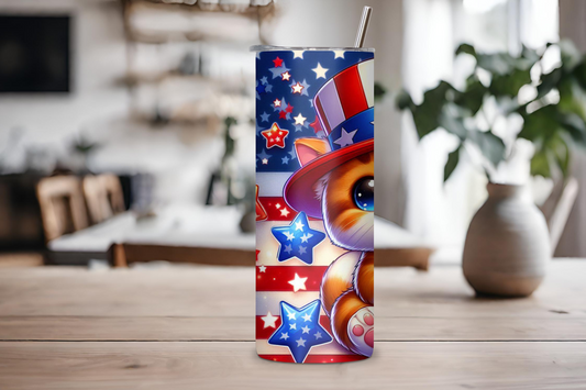 Patriotic Kitten Tumbler, 4th of July Cup, Cute Animal and Flag Travel Mug, 20OZ Tumbler, 22OZ Tumbler, and 30OZ Tumbler