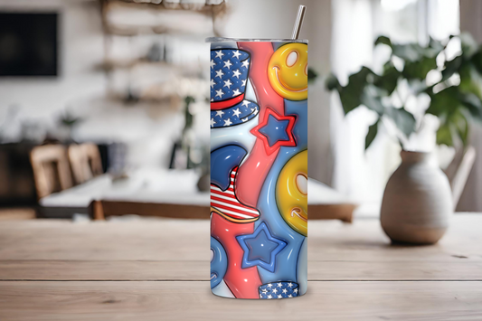 Festive Fun Tumbler, Happy Smile Tumbler, 4th of July Fun Coffee Cup, Travel Mug, 20OZ Tumbler, 22OZ Tumbler, 30OZ Tumbler