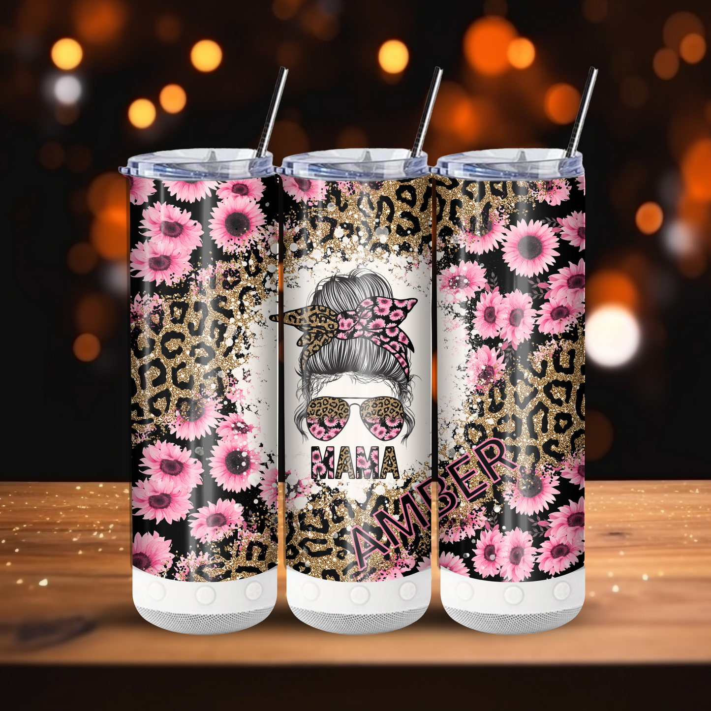 Personalized Mama Leopard Sunflower Tumbler, Mom Appreciation Cup, Mother's Day Gift, Mom Insulated Travel Mug 20OZ 30OZ, Gift for Mom