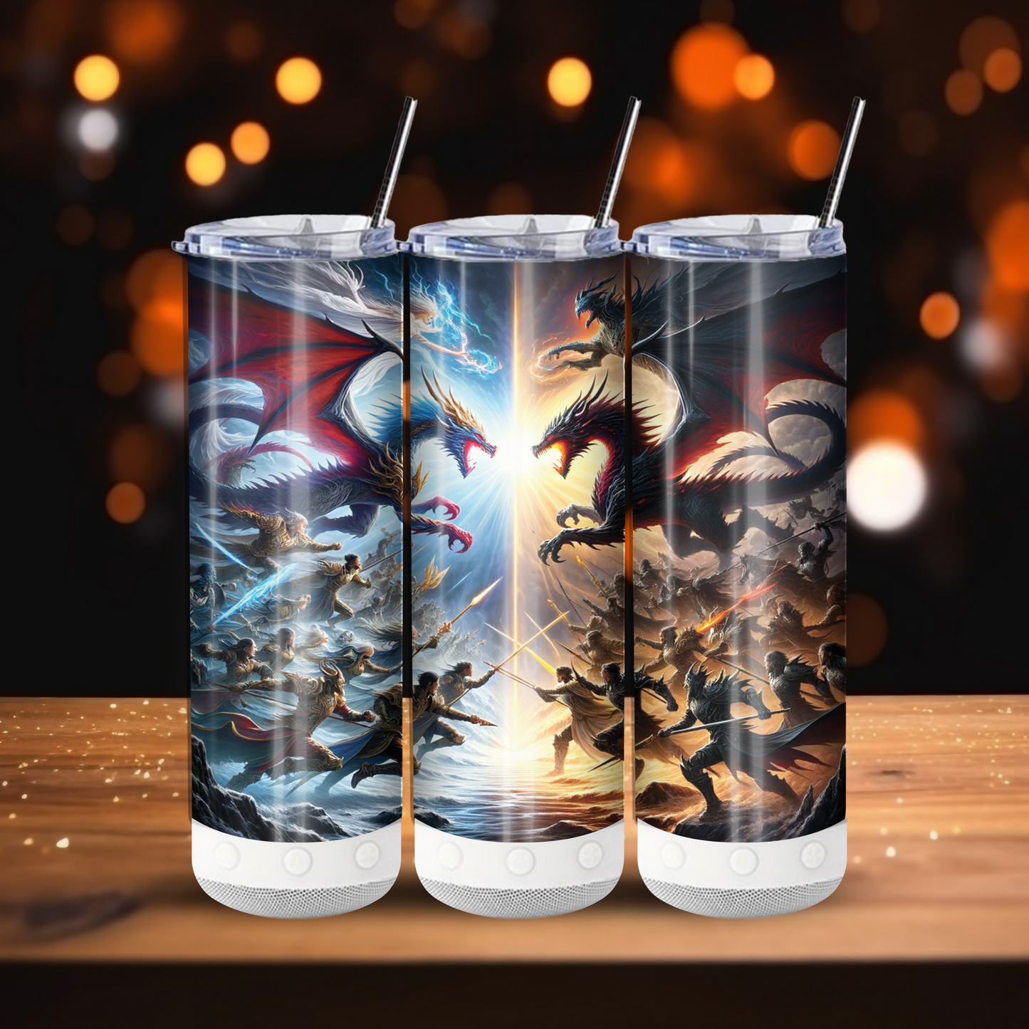 Battle of the Dragons Tumbler, Fantasy Lover Gift, Mythic Sky Serpent Beast Travel Mug, Coffee Cup Fire Beast 20OZ 30OZ