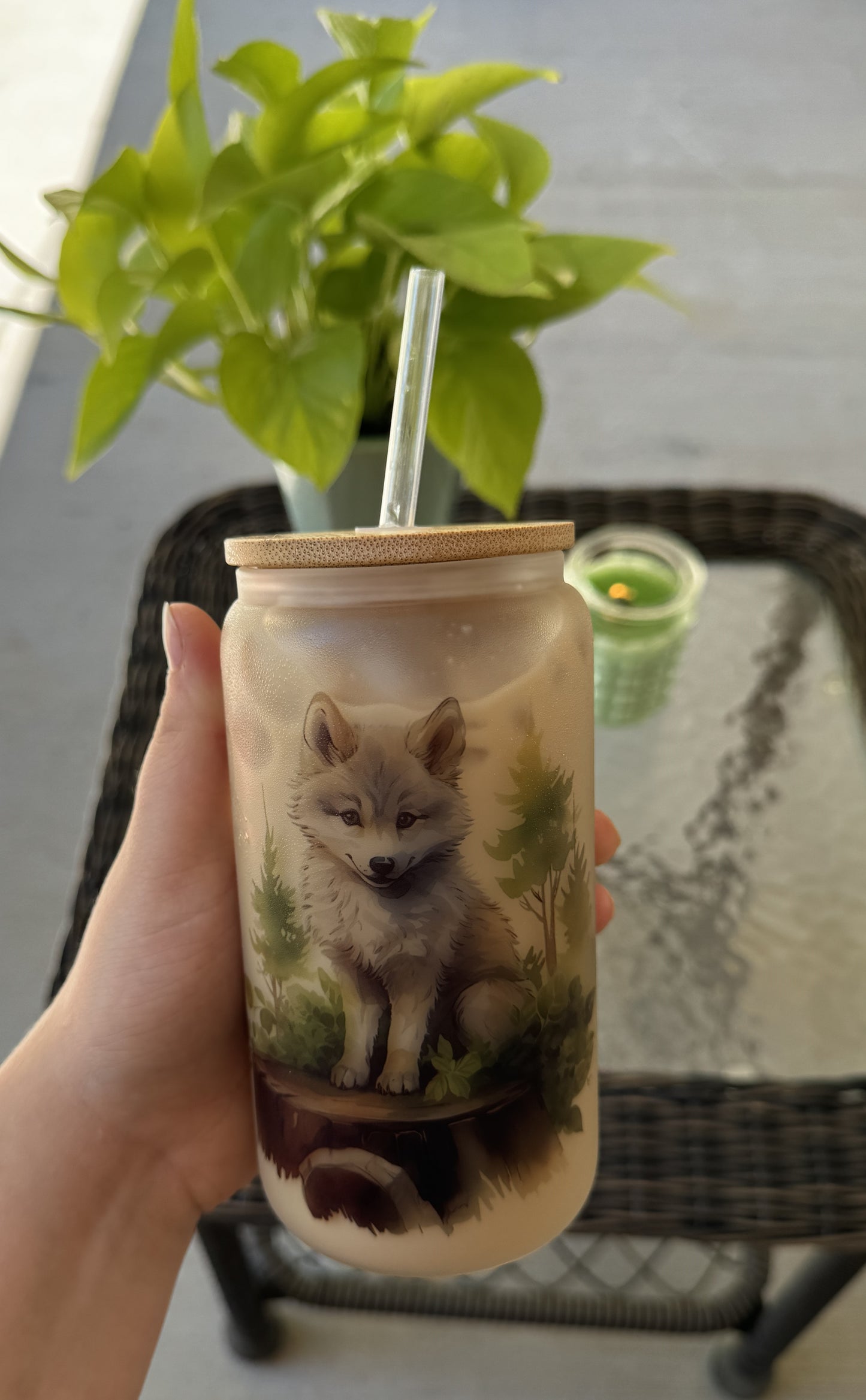Woodland Wolf Glass Can (16OZ), Cute Baby Wolf Cup, Beer Can Glass, Gift for Her