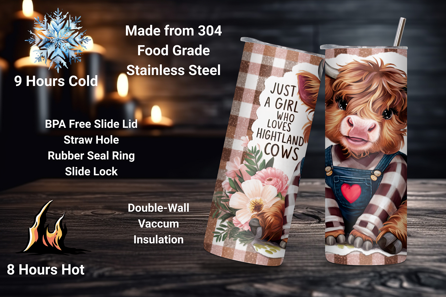 Highland Cow Girl Tumbler, Highland Cow Lover Coffee Mug, Cute Cow Travel Mug, 20OZ Tumbler, 30OZ Tumbler