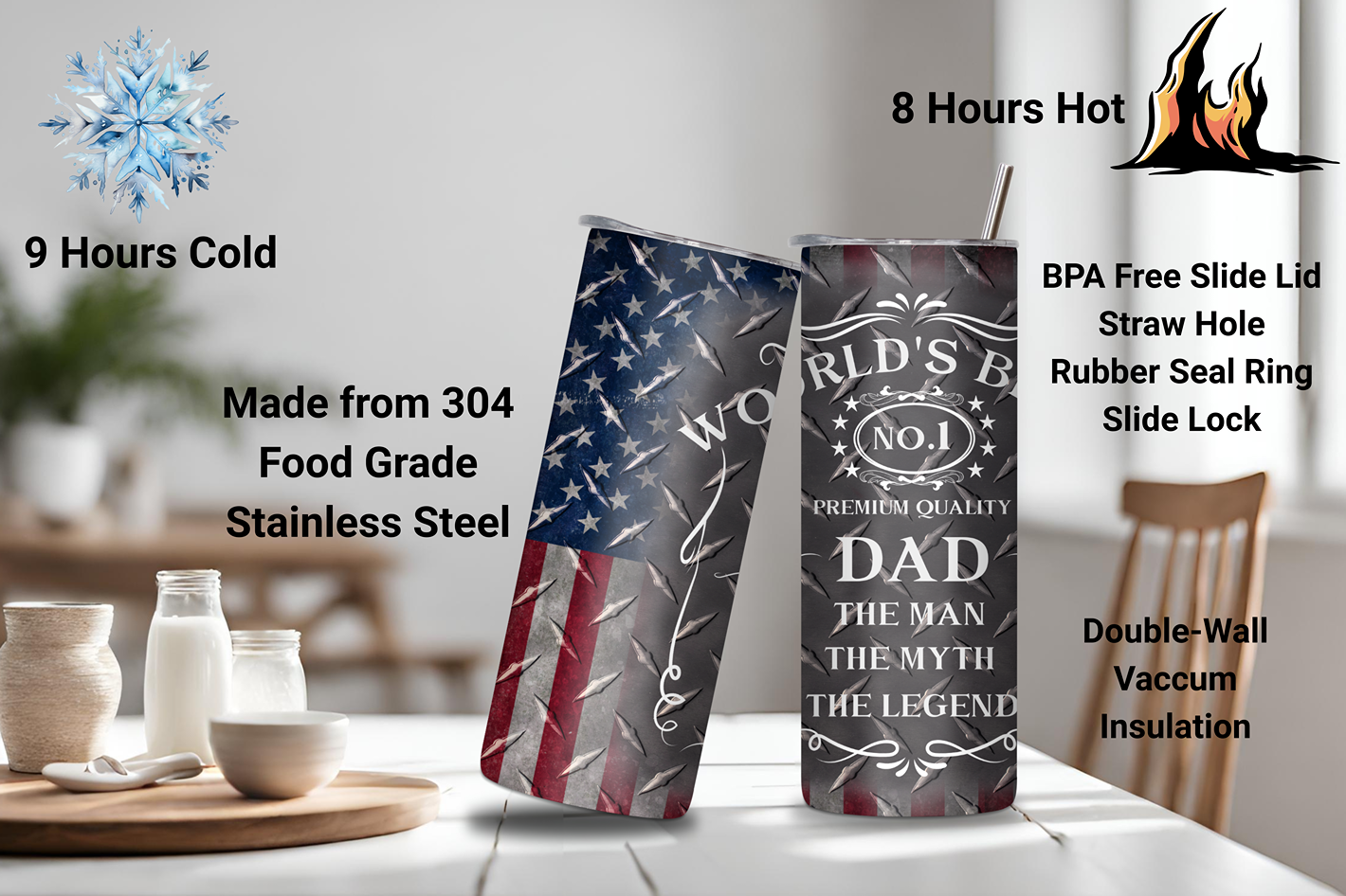 Premium Quality Dad Gift Tumbler, Father's Day Coffer Mug, Patriotic Papa Travel Cup, 20OZ Tumbler, 22OZ Tumbler, 30 OZ Tumbler