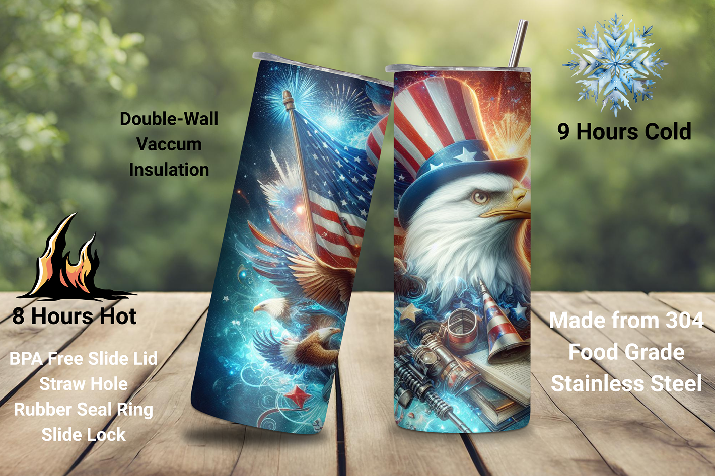 Eagle with Top Hat Patriotic Fireworks Tumbler, 4TH of July Travel Mug, USA Pride Coffee Cup, 20 OZ Tumbler, 22 OZ Tumbler, 30 Tumbler