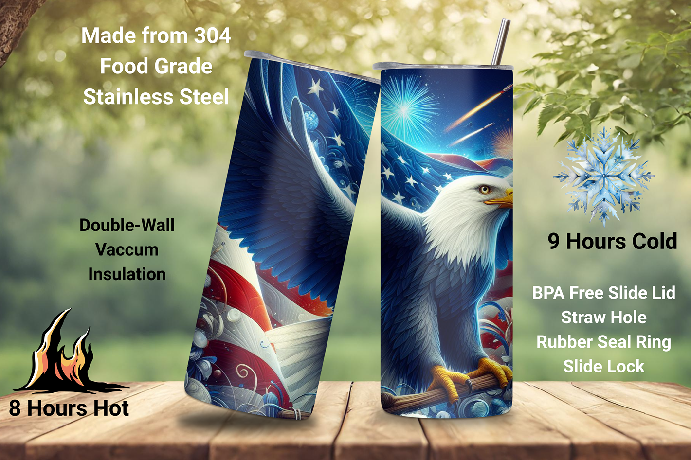 Soaring Eagle Patriotic Glory Tumbler - USA Bald Eagle Travel Cup, Flag Coffee Mug, 20OZ Tumbler, 22OZ Tumbler, 30OZ Tumbler