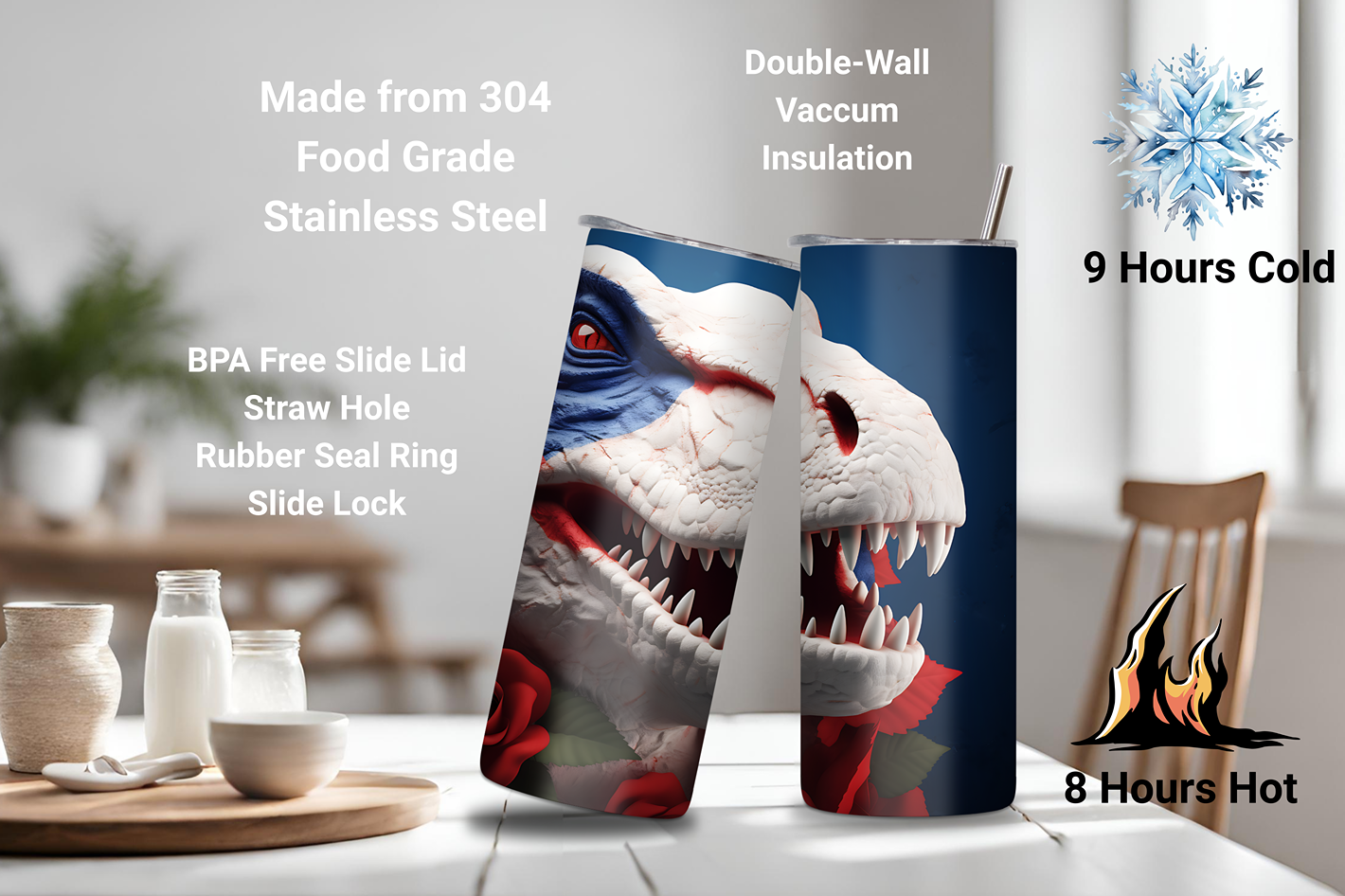 Jurassic Bloom Tumbler, T-rex Coffee Cup, Tyrannosaurus Travel Mug, 20OZ Tumbler, 22OZ Tumbler, 30OZ Tumbler