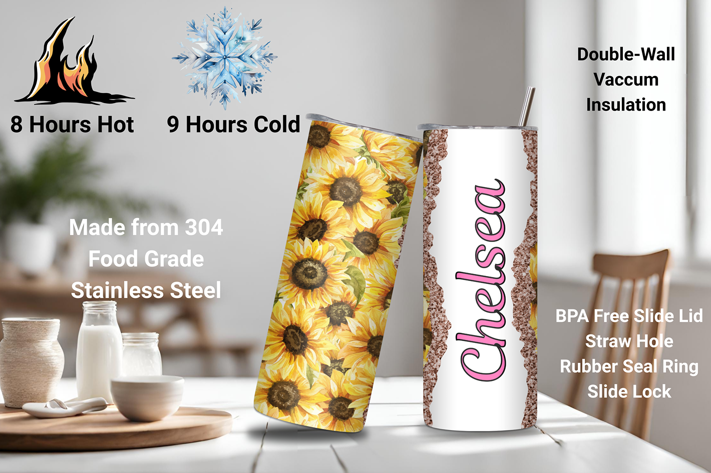 Customizable Sunflower Tumbler, Custom Name Tumbler Gift, Travel Mug, Gift for her, 20OZ Tumbler, 22OZ Tumbler, 30OZ Tumbler