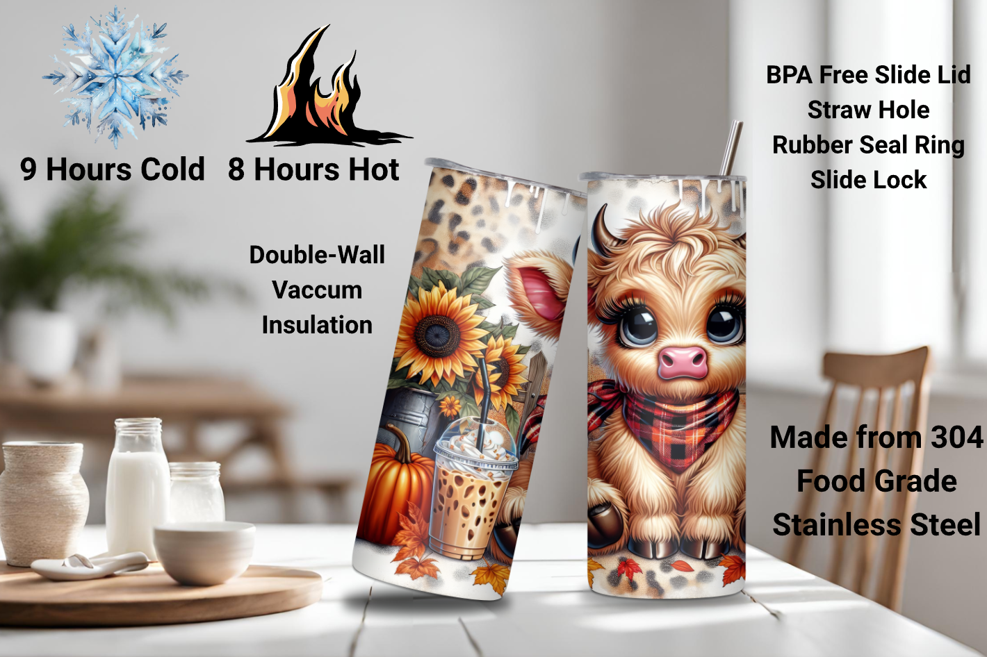 Autumn Charm Highland Cow Tumbler, Cheetah Print Travel Mug, Fall Style Cow Coffee Cup, 20OZ Tumbler, 22OZ Tumbler, 30OZ Tumbler