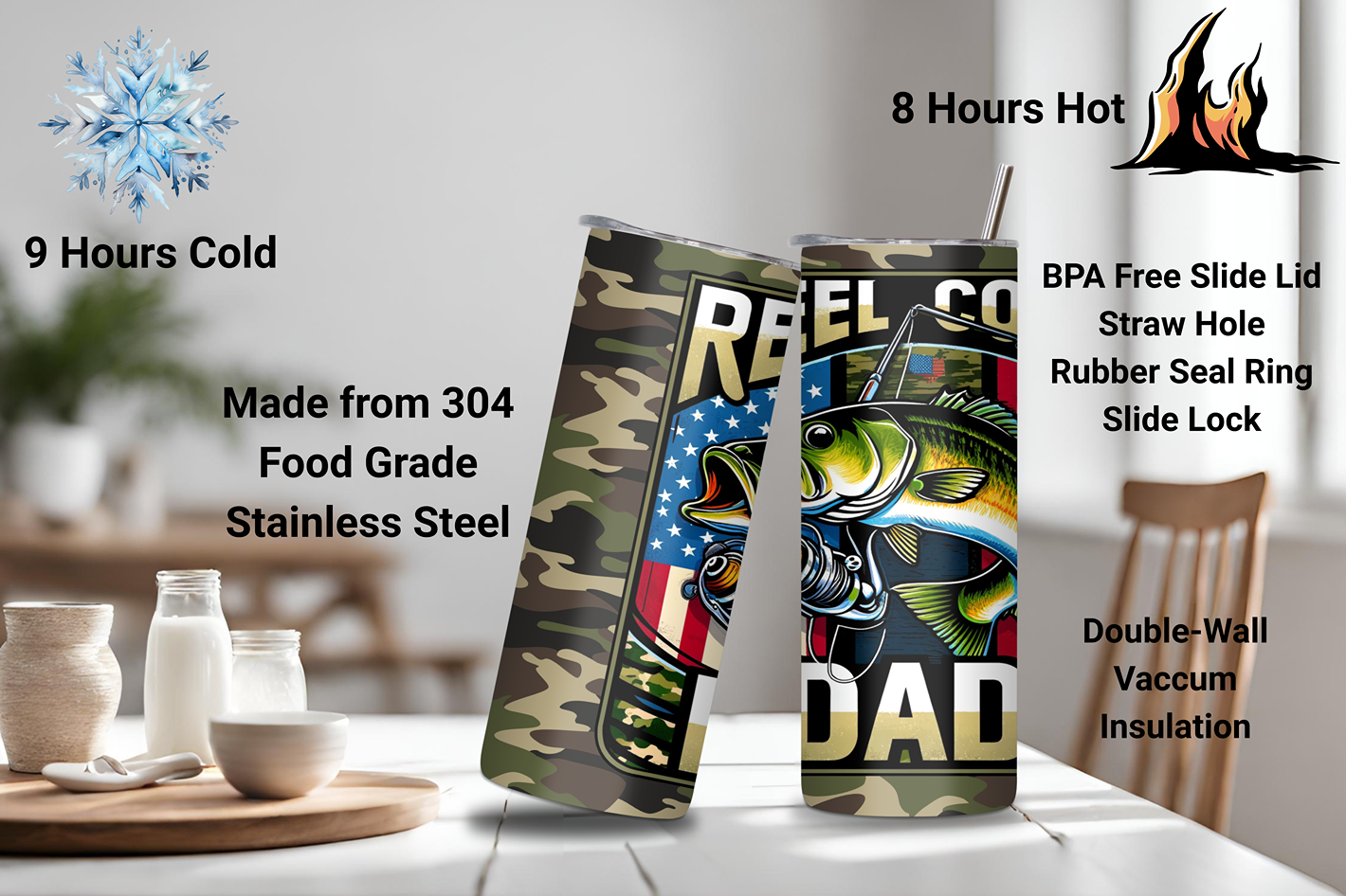 Reel Cool Dad Camo Gift Tumbler, Father's Day Present, Dad Birthday Gift Coffee Cup, Fishing Cup, 20OZ Tumbler, 22OZ Tumbler, 30OZ Tumbler